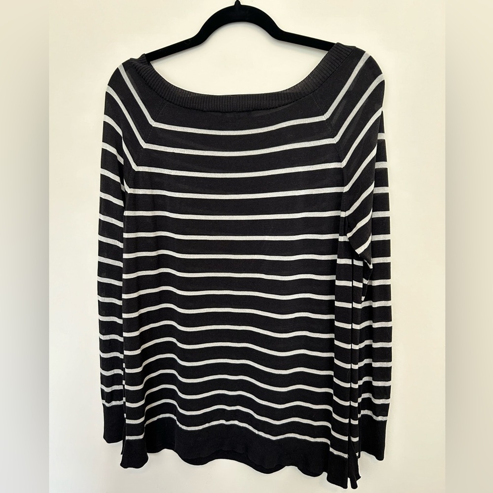 LAFAYETTE 148 New York Stripe Raglan Sweater - Black & “Ash” color - size L - Picture 3 of 15